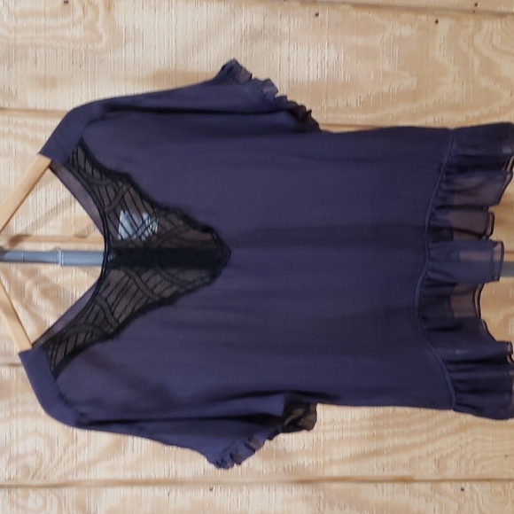 Line & Dot Purple Silk Boho Lace Ruffle Top Size L - Picture 1 of 6